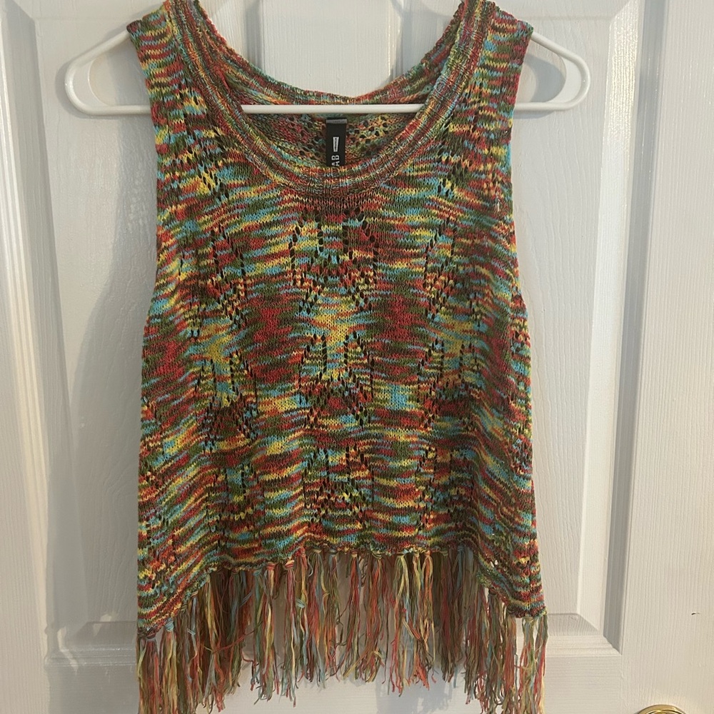 Design Lab Lord & Taylor Colorful Fringe tank top